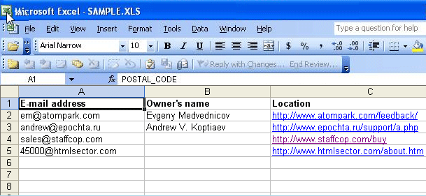 estrarre e salvare indirizzi email su excel