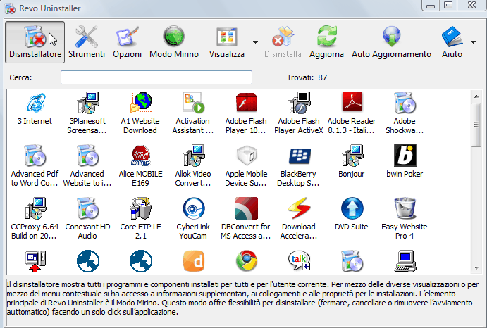 rimuovere programmi