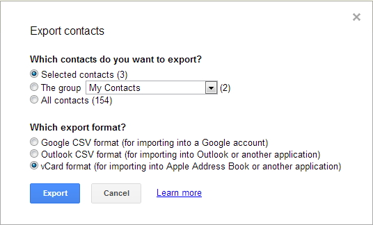 esporta contatti gmail su iphone