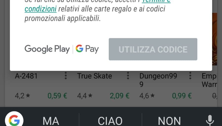 Come riscattare un codice regalo del Google Play Store