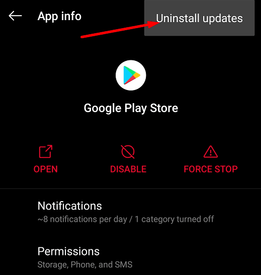 disinstallare gli aggiornamenti di Google Play Store oneplus