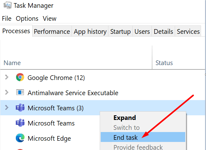 Microsoft teams end task
