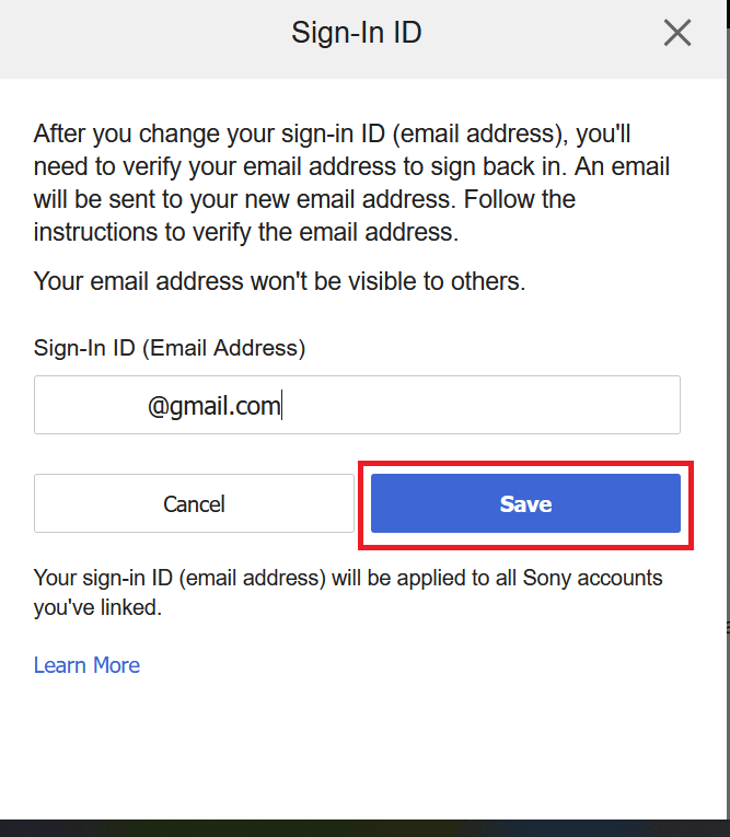 Inserisci il tuo nuovo indirizzo email e clicca su Salva