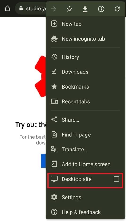 tocca i tre punti nell'angolo in alto a destra e richiedi il sito desktop