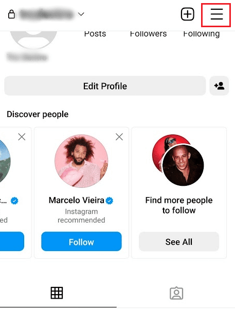 Avvia Instagram e tocca l'icona del profilo - icona dell'hamburger nell'angolo in alto a destra