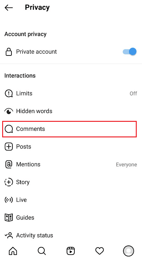 Tocca l'icona del profilo - l'icona dell'hamburger - Impostazioni - Commenti | Come ordinare i commenti di Instagram 