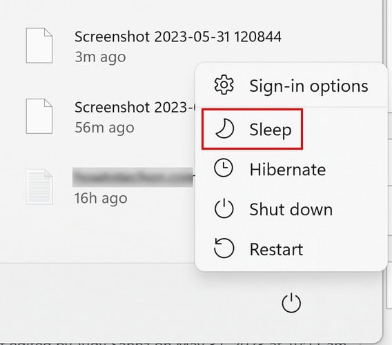 Opzione sospensione dal pulsante Start di Windows 11